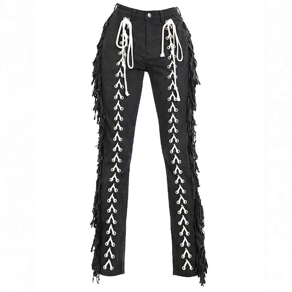 Loverly Fit Black With Cream Lace up And Primitive Fringe Style Pant Size 1X - Picture 6 of 6